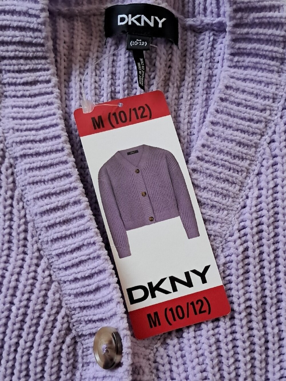 DKNY Lavender Ribbed Button Cardigan - Picture 2 of 4